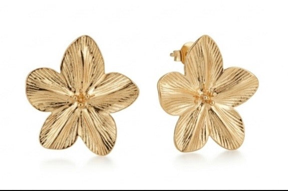 Boucles d’Oreille Fleurs Dorées — Acier Inoxydable