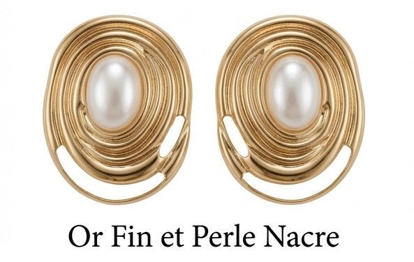 Boucles d’Oreille Dorées aux Perles — Acier Inoxydable