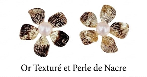 Boucles d’Oreille Fleurs Dorées — Acier Inoxydable