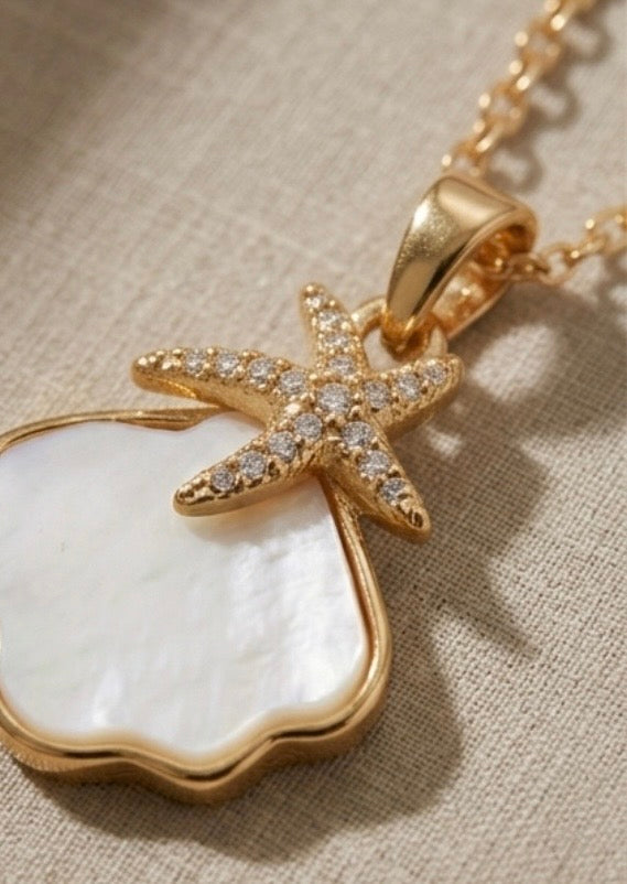 Collier Coquillage Doré — Acier Inoxydable