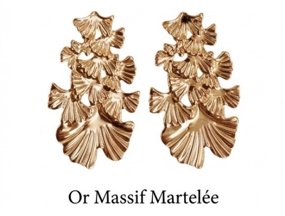 Boucles d’Oreille Pendantes Feuille de Ginkgo Dorées — Acier Inoxydable