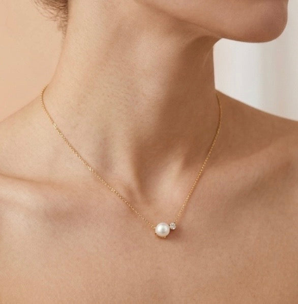 Collier Perles et Strass Doré — Acier Inoxydable