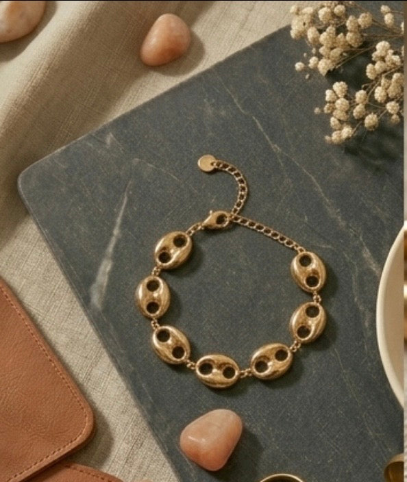 Bracelet Grain de Café Doré — Acier Inoxydable