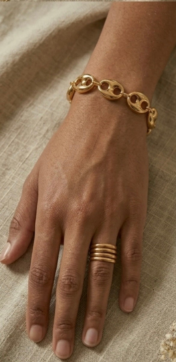 Bracelet Grain de Café Doré — Acier Inoxydable