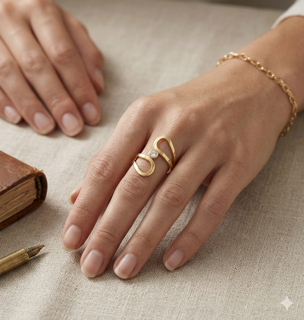 Bague Ondulation et Strass Dorée — Acier Inoxydable